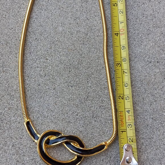 "KENNETH LANE" Black and Gold Choker Collar Necklace Enameled Infinity Knot - Picture 6 of 16